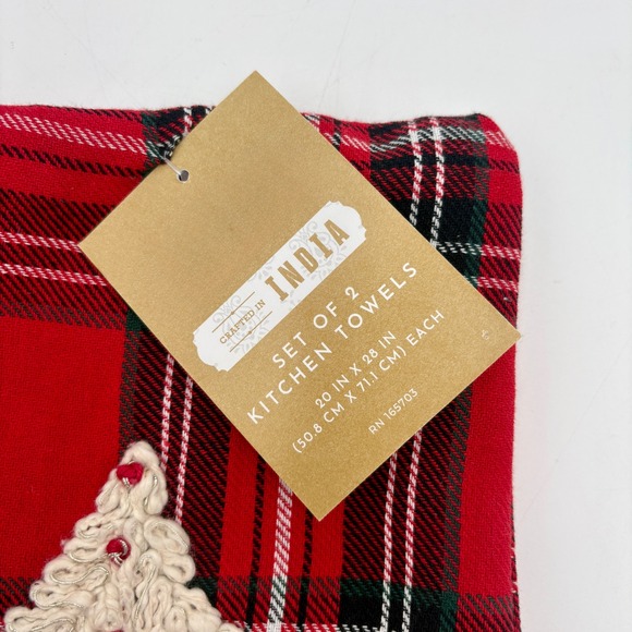 Evergreen Grove Set of 2 Christmas Kitchen Towels Tartan Plaid Embroidered Tree - Picture 2 of 3